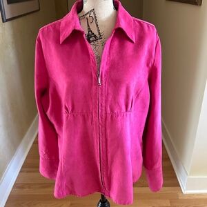 Cato Faux Suede Hot Pink Fuchsia Zip Up Blouse Blazer Jacket Size XL